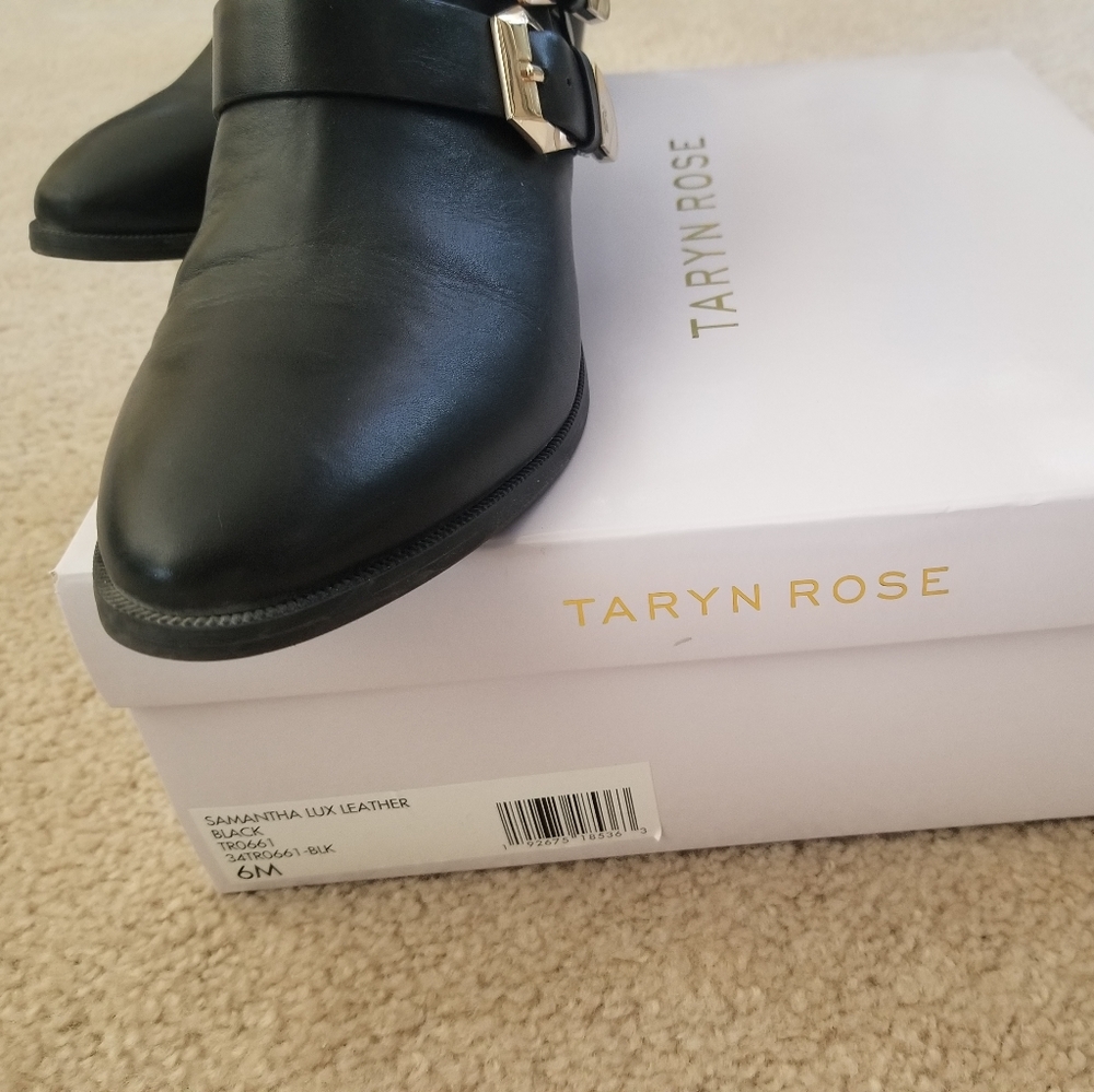 Taryn Rose Black Leather Buckle Ankle Boots Sz 6 - Picture 2 of 8